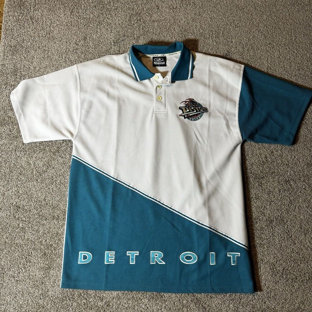 NBA Detroit White and Teal Polo Shirt